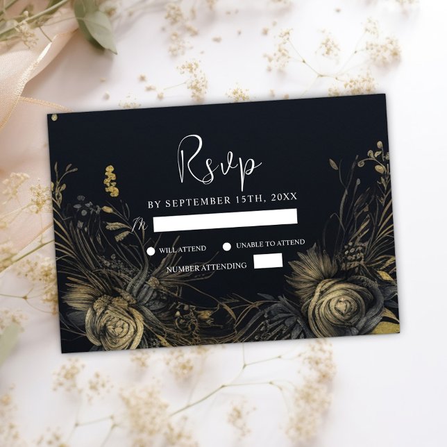 Dark Gothic Moody Floral Wedding RSVP Karte (Dark Gothic Moody Floral Wedding RSVP Card)