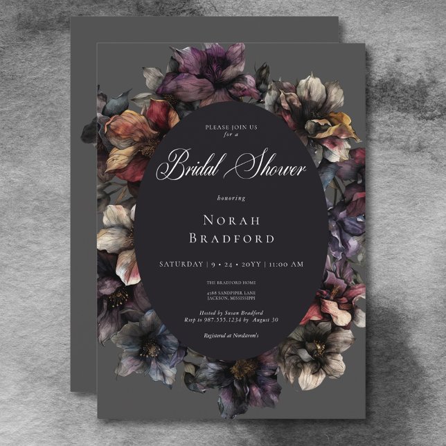 Dark Gothic Moody Watercolor Floral Brautparty Einladung (Dark Gothic Moody Watercolor Floral Bridal Shower Invitation)