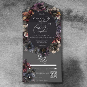 Dark Gothic Moody Watercolor Floral QR Code All In One Einladung