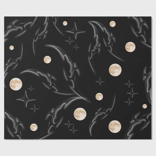 Dark Gothic Moon & Stars Wrapping Paper  Geschenkpapier (Flach)