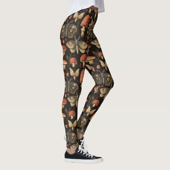 Dark Gothic Mushroom Specimen Dark Academia Moth Leggings (Rechts)