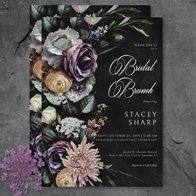 Dark Gothic mysteriös Mute Floral Bridal Brunch Einladung (Dark Gothic Mysterious Muted Floral Bridal Brunch Invitation)