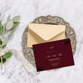 Dark Gothic Romance Burgundy Custom Photo Wedding RSVP Karte