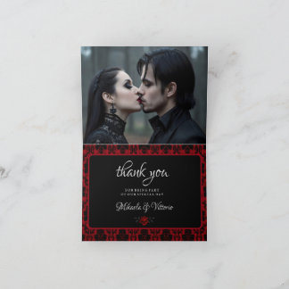 Dark Gothic Rose Wedding Foto Dankeskarte