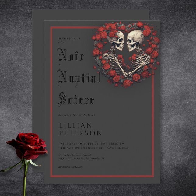 Dark Gothic Skeleton Couple Black Brautparty Einladung (Dark Gothic Skeleton Couple Black Bridal Shower Invitation)