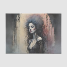 Dark Gothic Woman Portrait Moody Grunge Painterly Seidenpapier