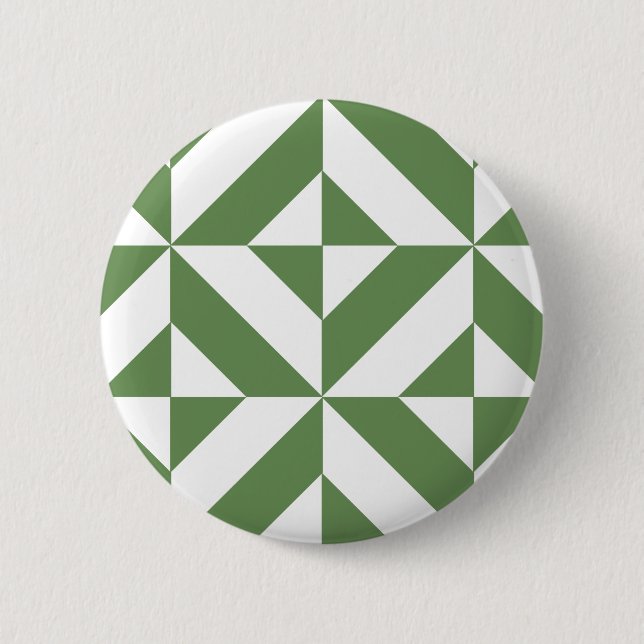 Dark Grass Green Geometric Deko Cube Pattern Button (Vorderseite)