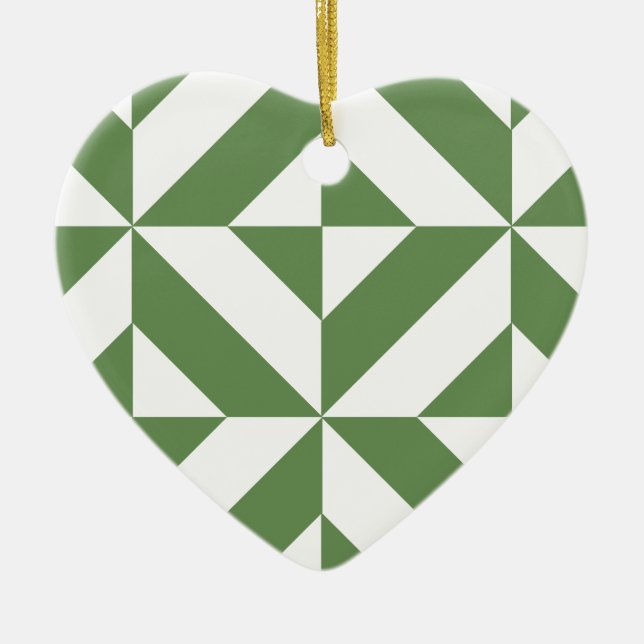 Dark Grass Green Geometric Deko Cube Pattern Keramikornament (Vorne)