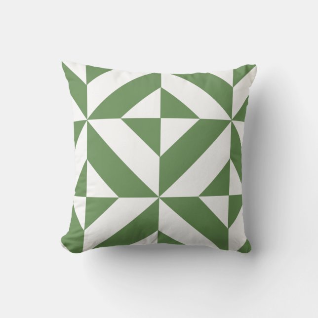 Dark Grass Green Geometric Deko Cube Pattern Kissen (Vorderseite)