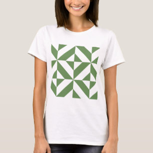 Dark Grass Green Geometric Deko Cube Pattern T-Shirt