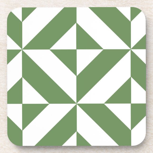 Dark Grass Green Geometric Deko Cube Pattern Untersetzer (Vorderseite)