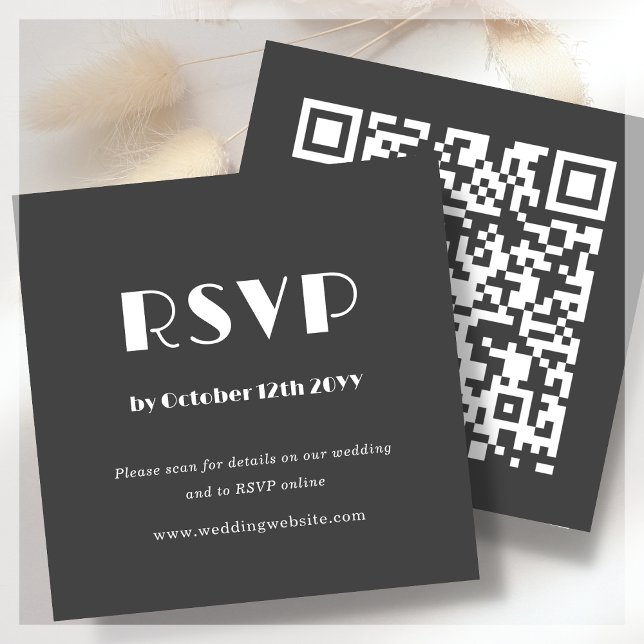 Dark Gray Art Deco | QR-Code | HochzeitsrSVP Begleitkarte (Von Creator hochgeladen)