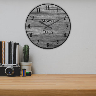 Dark Gray Barnwood Styled Customizable Rustic Look Große Wanduhr