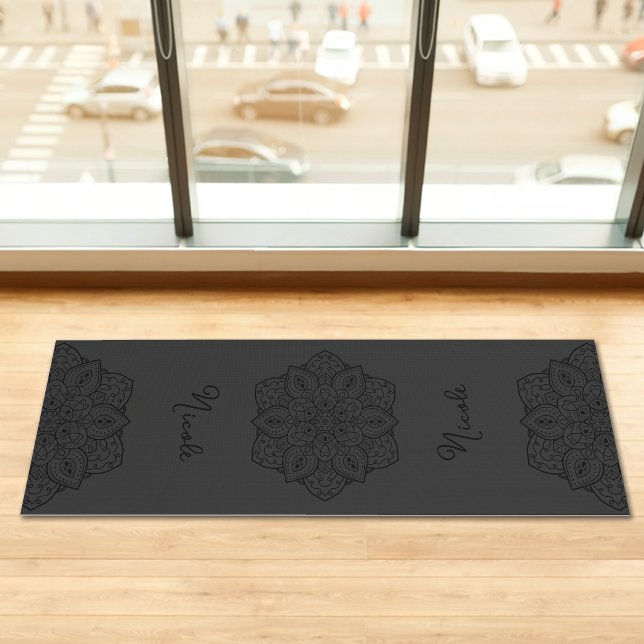 Dark Gray Beautiful Mandala With Custom Name Yogamatte (Disclaimer: This image is a digital mockup.)