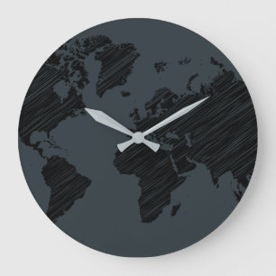 Dark Gray & Black Abstract World Map Design Große Wanduhr