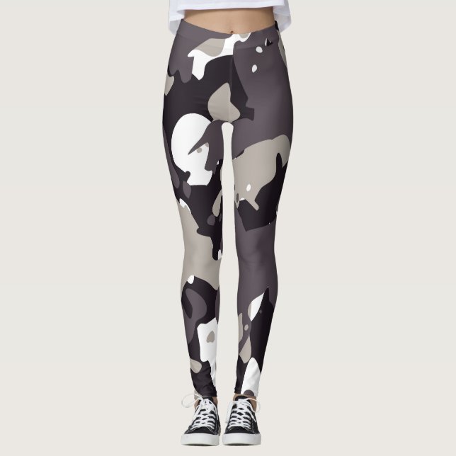 Dark Gray Black And White Camouflage PatteLeggings Leggings (Vorderseite)