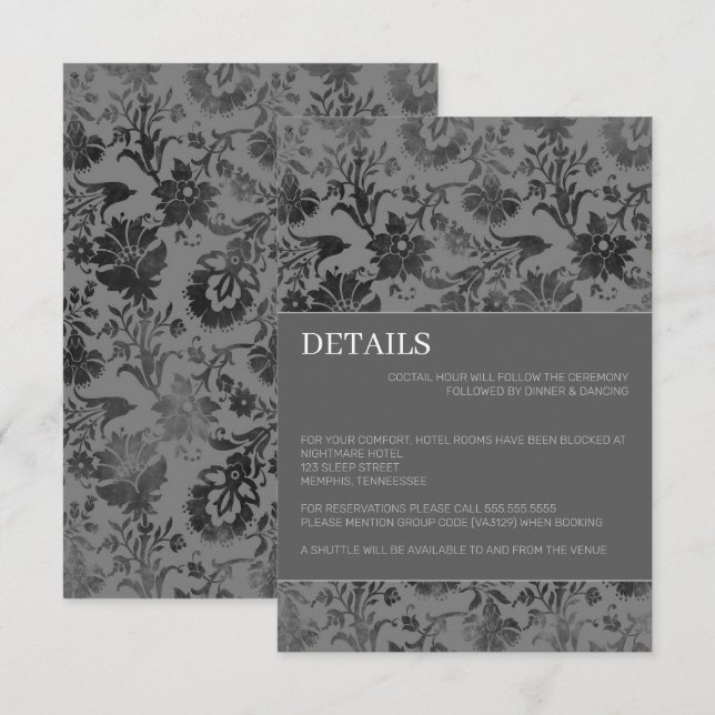 Dark Gray Floral Begleitkarte (Vorne/Hinten)