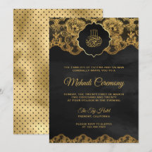 Dark Gray Gold Foil Lace Islamic Mehndi