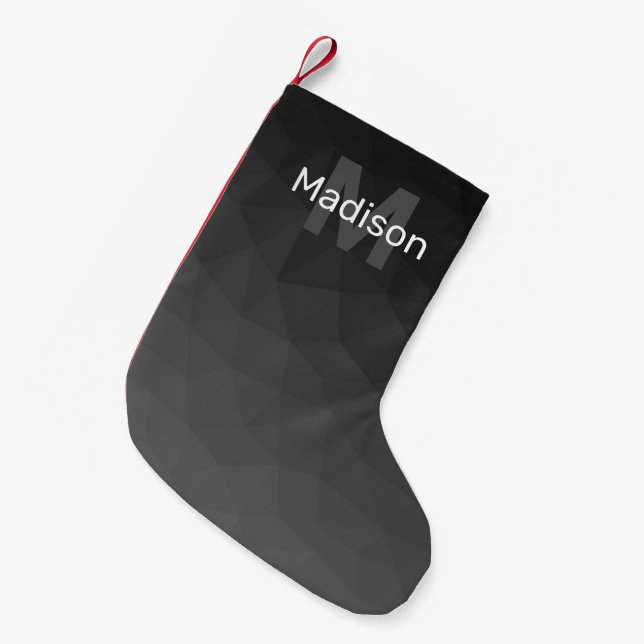 Dark gray gradient geometric mesh Monogram Kleiner Weihnachtsstrumpf (Vorderansicht (hängend))