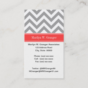Dark Gray Lg Zickzack Coral Red Name Monogram Visitenkarte