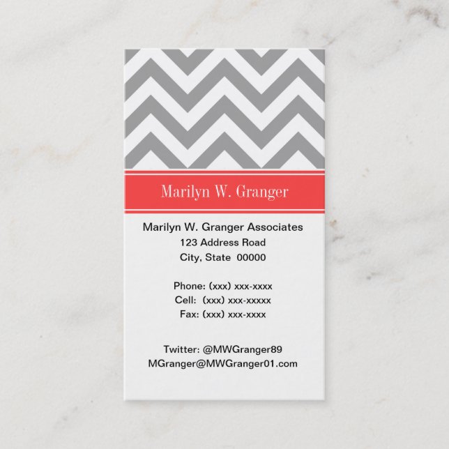 Dark Gray Lg Zickzack Coral Red Name Monogram Visitenkarte (Vorderseite)