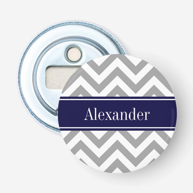 Dark Gray Lg Zickzack Navy Blue Name Monogram Flaschenöffner (Vorderseite)