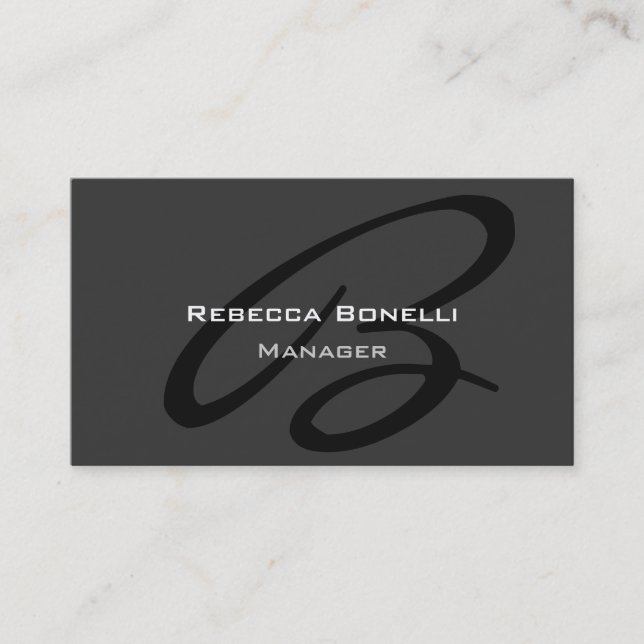 Dark Gray Monogram Script Manager Business Card Visitenkarte (Vorderseite)