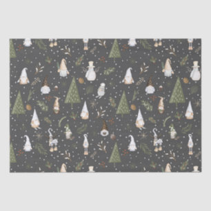 Dark Gray Snowy Forest Christmas Gnomes Muster Seidenpapier