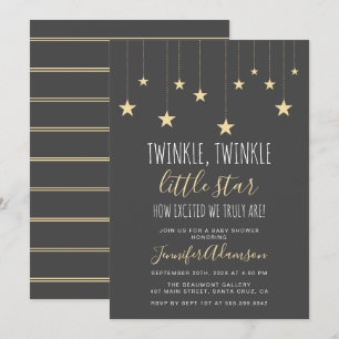 Dark Gray Twinkle Little Star Baby Dusche Einladung
