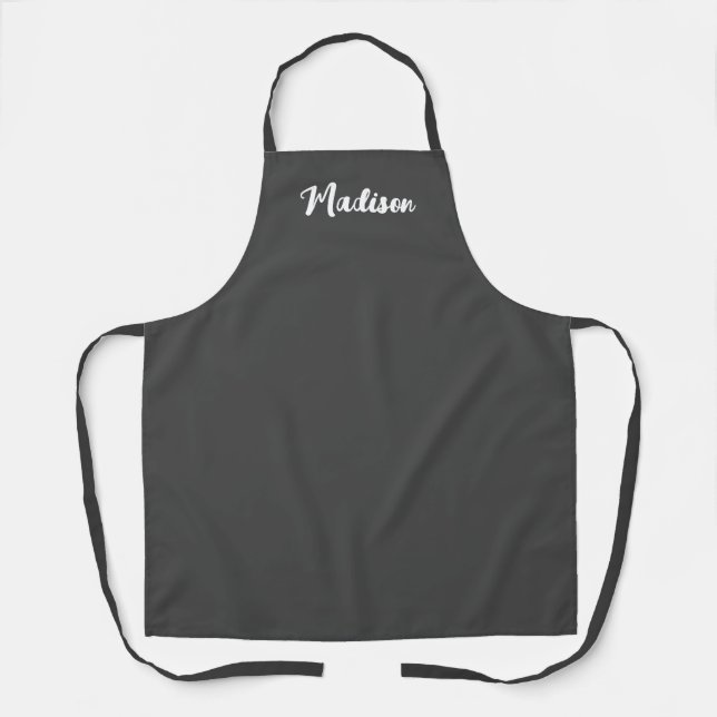 Dark Gray White Script Name Womens Cooking Schürze (Vorderseite)