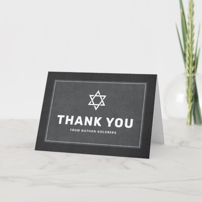 Dark gray white Star of David mitzvah thank you Karte (Vorderseite)