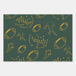 Dark Green and Gold Football Playbook Patterns Geschenkpapier Set