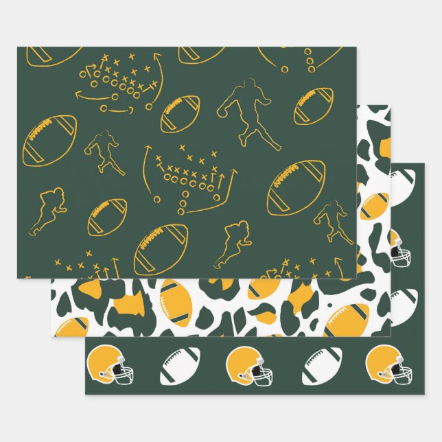 Dark Green and Gold Football Playbook Patterns Geschenkpapier Set (Set)