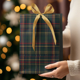 Dark Green and Red Christmas Plaid Gift Bag  Mittlere Geschenktüte