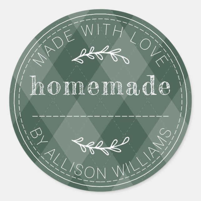 Dark Green Argyle Homemade Label Runder Aufkleber (Vorderseite)