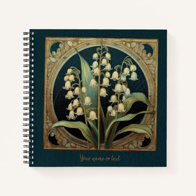 Dark Green Art Nouveau Convallaria majalis Notizbuch (Vorderseite)