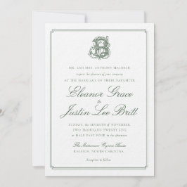 Dark Green "B" Monogram Wedding Invitation Einladung