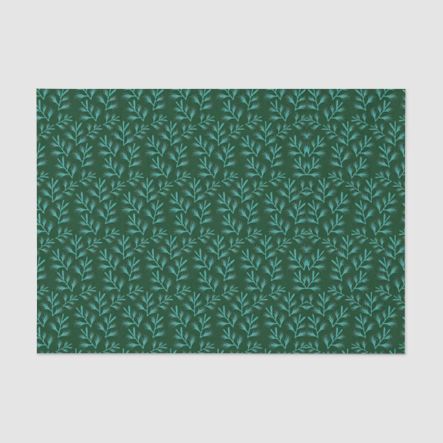  Dark Green Background with Teal Botanical Leaves Seidenpapier (Vorderseite)