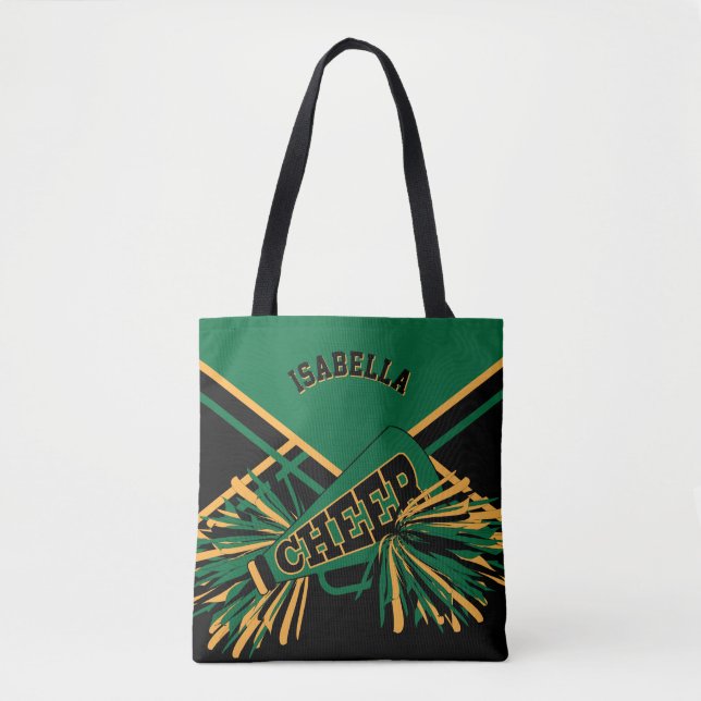Dark Green, Black & Gold Cheerleader Design Tasche (Vorderseite)