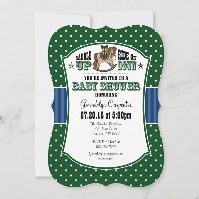 Dark Green Blue Cowboy Baby Dusche Einladung (Vorderseite)