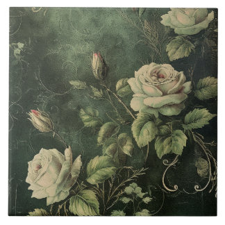 Dark Green Blush Rose  Fliese