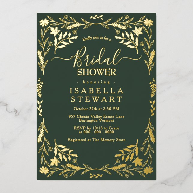 Dark Green Boho Modern Typografy Brautparty Folieneinladung (Vorderseite)