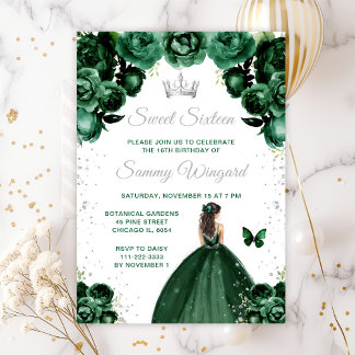 Dark Green Brünett Hair Princess 16 . Geburtstag Einladung