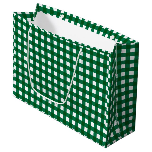Dark Green Buffalo Karo Kariert Weihnachten Große Geschenktüte (Vorderseite Schrägansicht)