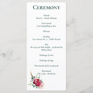 Dark Green, Burgundy & Blush Boho Floral Program Programm