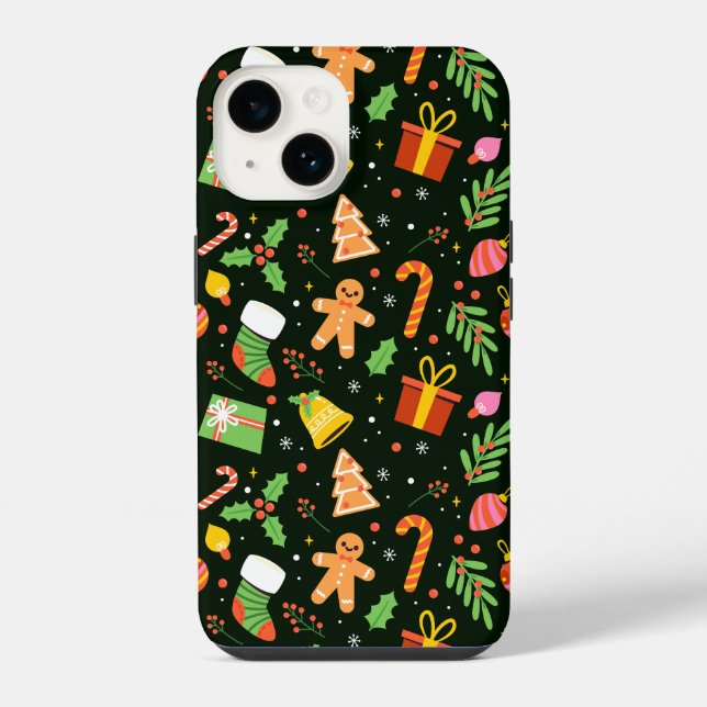 Dark Green Christmas Abstrakt Pattern iPhone 14 Hülle (Rückseite)