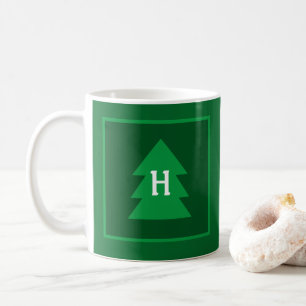 Dark Green Christmas Tree Custom Initial Elegant Kaffeetasse