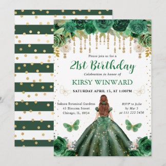 Dark Green Dress Red Hair Princess Birthday Einladung