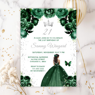 Dark Green Dunkel Skin Princess Birthday Party Einladung