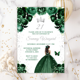 Dark Green Dunkel Skin Princess Birthday Party Einladung